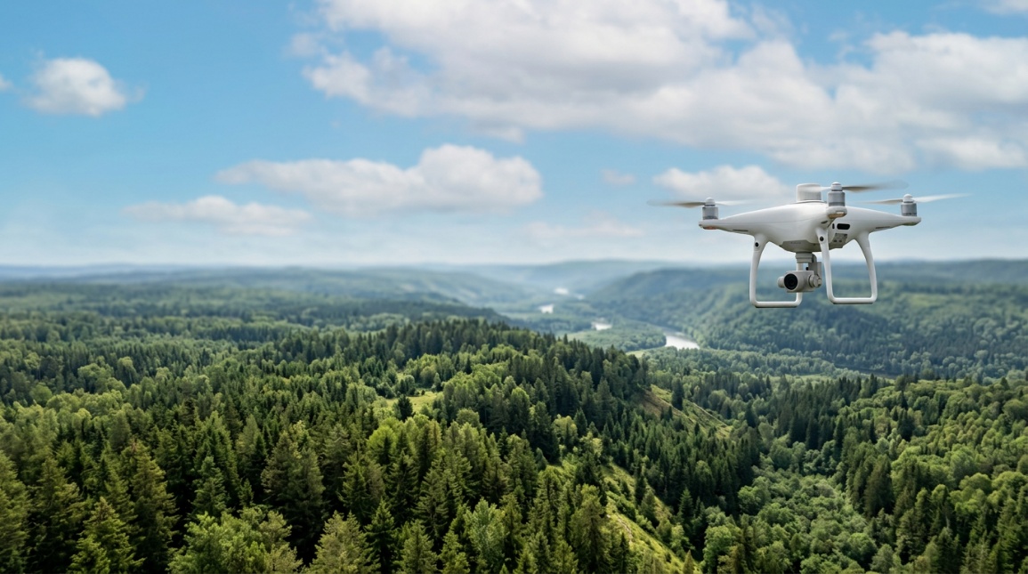 Drone em levantamento aéreo — apoio à topografia de projetos ambientais